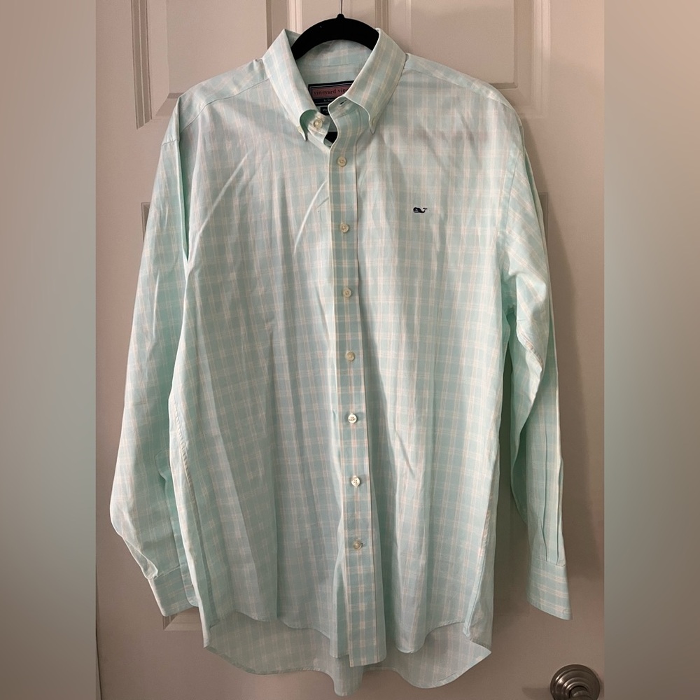 Men’s Vineyard Vines Whale Shirt Plaid long sleeve button down cotton Size M